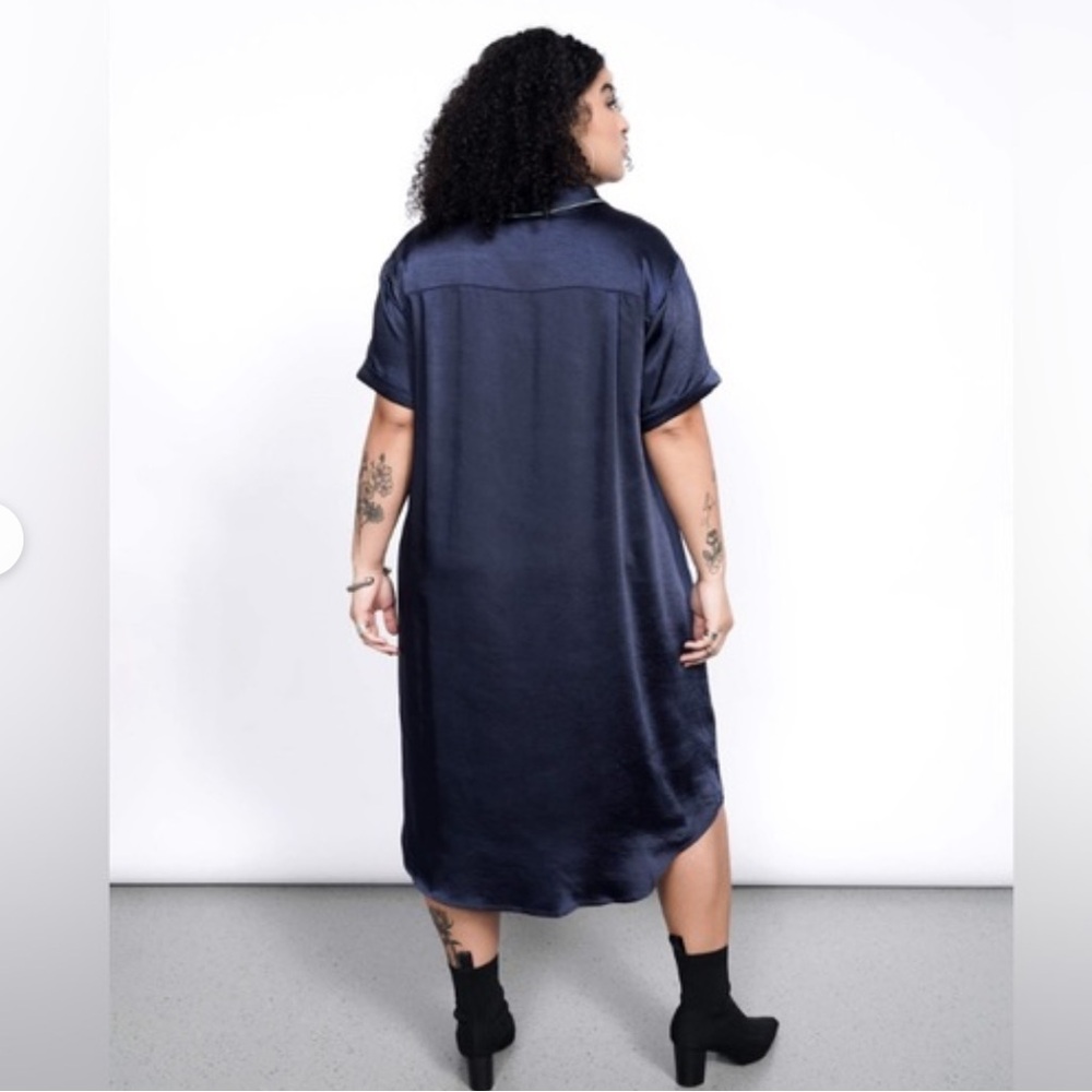 Wildfang The Empower Satin Navy Blue Button-Front Shirt Dress - Picture 8 of 8
